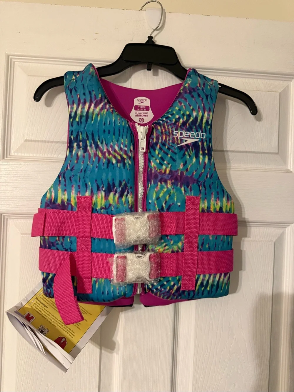 Speedo Girls Teal & Hot Pink Swim Vest with Multicolor Pattern